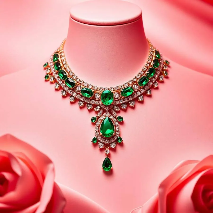 Emerald-inspired bridal choker set in gold-toned artificial jewellery